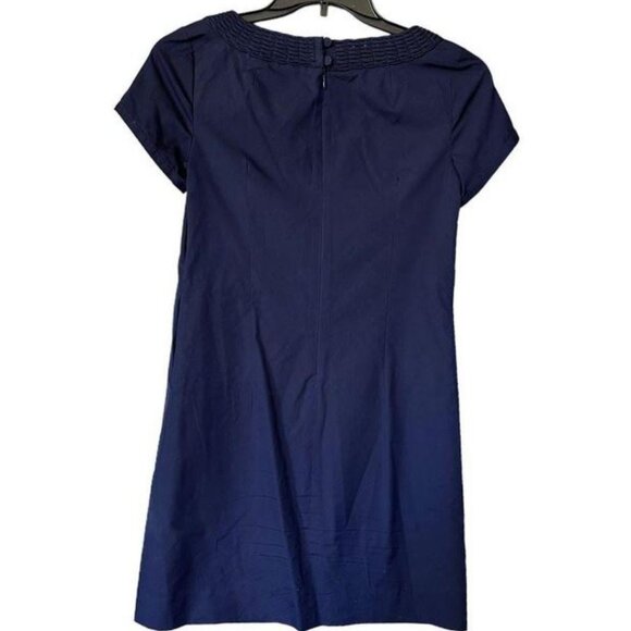 J. Crew Portico Navy Blue Basket Weave Neckline Dress Size 6 - Picture 5 of 7